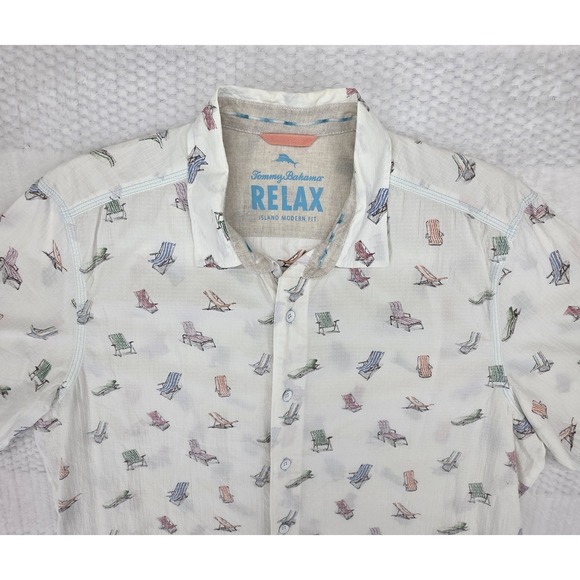 Tommy Bahama Shirt Mens Large White Button Down Beach Relax Island Modern Linen - Picture 2 of 9